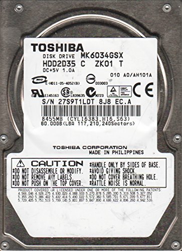 Toshiba MK6034GSX, HDD2D35 C ZK01 T, 60GB SATA 2.5 Festplatte von Toshiba