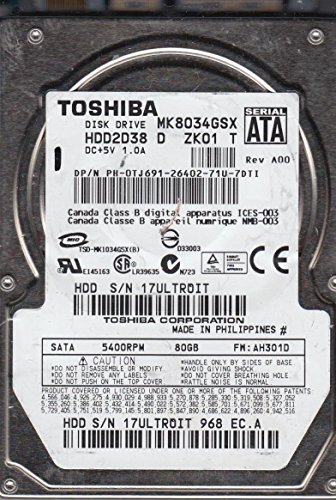 Toshiba MK8034GSX, AH301D, HDD2D38 D ZK01 T, 80GB SATA 2.5 Festplatte von Toshiba