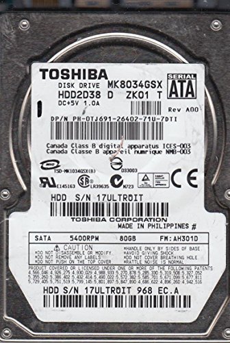 Toshiba MK8034GSX, AH301D, HDD2D38 D ZK01 T, 80GB SATA 2.5 Festplatte von TOSHIBA