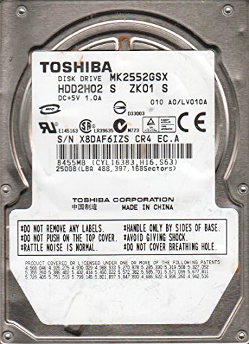 Toshiba MK2552GSX SATA-Festplatte für Notebooks, 250 GB, 6,3 cm (2,5 Zoll), 5400 U/min, OEM von Toshiba