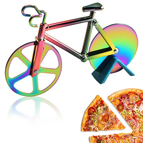 Toskope Fahrrad-Pizzaschneider,Edelstahl Doppel Pizza Schneider, Pizzaschneider aus Antihaftbeschichtetem Edelstahl, Geeignet für Küche,Partys usw,Ideal als Weihnachtsgeschenk（Mehrfarben） von Toskope