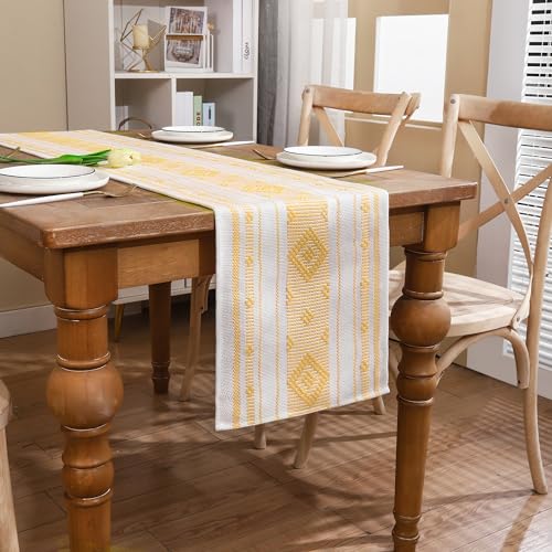 Bauernhaus Tischläufer Gelb Gestreift 33x90 cm Geometrische Jacquardgewebe Rustikaler Stil Outdoor Dekorativ für Esstisch Rustikale Hochzeit Urlaub Drinnen oder Draußen Partys von Tosleo