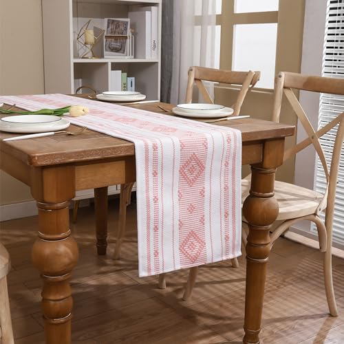 Bauernhaus Tischläufer Rosa Gestreift 33x305 cm Geometrische Jacquardgewebe Rustikaler Stil Outdoor Dekorativ für Esstisch Rustikale Hochzeit Urlaub Drinnen oder Draußen Partys von Tosleo