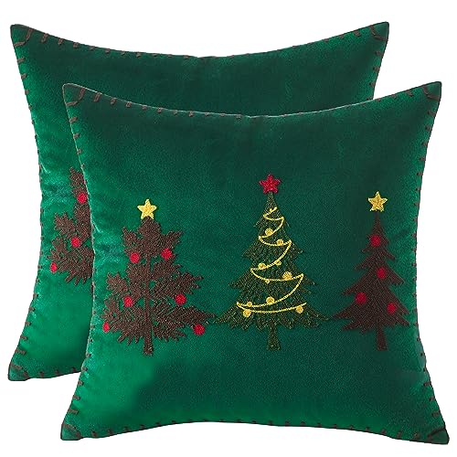 Tosleo Kissenbezug 45x45 2er Set Weihnachten Kissenbezüge Weihnachtsbaum Dekokissen Sofa Wohnzimmer Schlafzimmer Couch 45x45 cm (Green, 45x45cm) von Tosleo