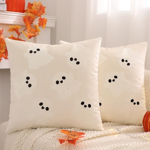 Tosleo 2 Stück Herbst Kissenbezug aus Samt 45x45 cm Kopfkissenbezug Weich Geister Kissenhülle Dekoration Zierkissenbezüge für Home Sofa Garten Schlafzimmer Zuhause Herbstdeko von Tosleo