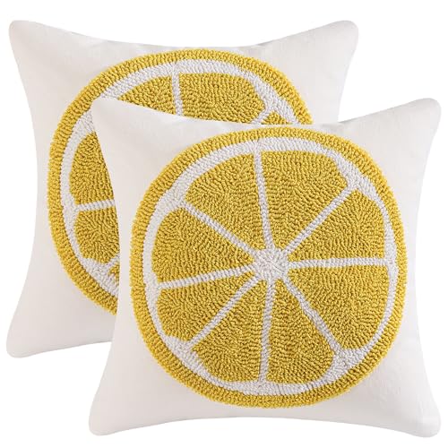 Tosleo 2 Stück Kissenbezüge Zitrone 45 x 45 cm Tufteter Zitrone Garten Früchte Landschaft Dekorative Kissenhülle Zierkissenbezüge für Sofa Wohnzimmer Zuhause Outdoor Frühlings Sommer Dekoration von Tosleo