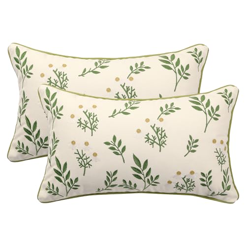 Tosleo 2 Stück Kissenbezug Stickerei Wurfkissenbezüge 30x50cm Daisy Kissenbezüge für Gartenlounge Sofa Dekokissen Wohnzimmer Schlafzimmer Blumenmuster Bauernhaus Garten von Tosleo