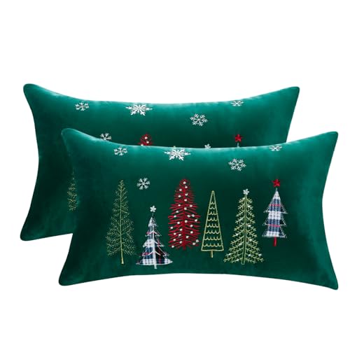 Tosleo 2 Stück Kissenbezug Weihnachten 30x50cm Viele Weihnachten Bäume Doppelseitige Sofakissen Set Couchkissen Schlafzimmer kissenbezüge (30 x 50 cm) von Tosleo