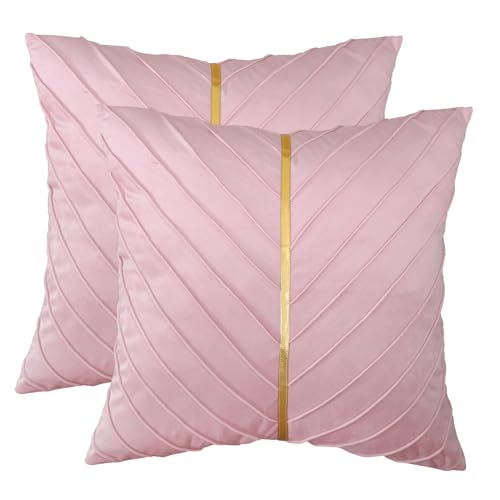 Tosleo 2 Stück Rosa Kissenbezüge geeignet 50x50 cm Dekorative Couch Luxus Moderne Faltdesign Kissenbezüge für Wohnzimmer Schlafzimmer Sofa Kissen Bett mit Gold Leder von Tosleo
