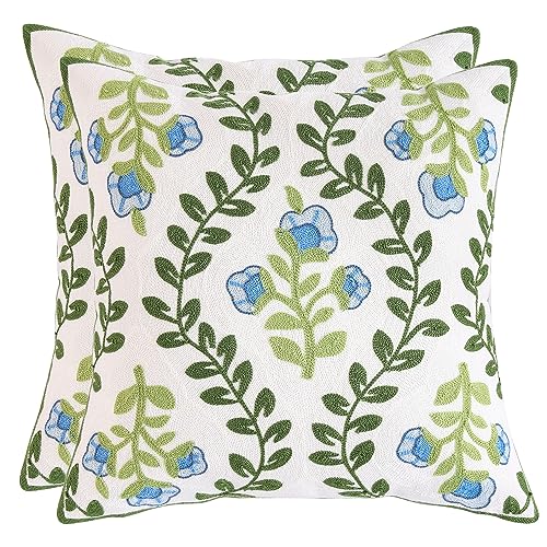 Tosleo 2 Stück Set kissenbezüge Bestickte Dekorative Blaue Blume 45x45cm Wurfkissenbezüge für Gartenlounge Sofa Dekokissen Wohnzimmer Schlafzimmer von Tosleo