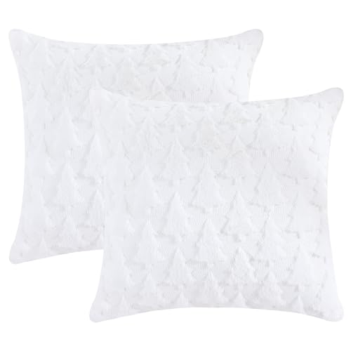 Tosleo 2 Stück Weihnachten Kissenbezüge 60 x 60cm Weiß Doppelseitig Plüschfell Kunstfell Bäume und Sträucher Weihnachtsbaum Weiches Zierkissenbezüge Kissenhülle für Sofa Couch Schlafzimmer Wohnzimmer von Tosleo