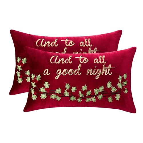 Tosleo 2Pcs Weihnachten Kissenbezüge Dekokissen aus Samt Winter Grünes Blatt 30x50cm Kissenhüllen Frohe Good Night für Deko Weihnachten Sofa Schlafzimmer Couch von Tosleo
