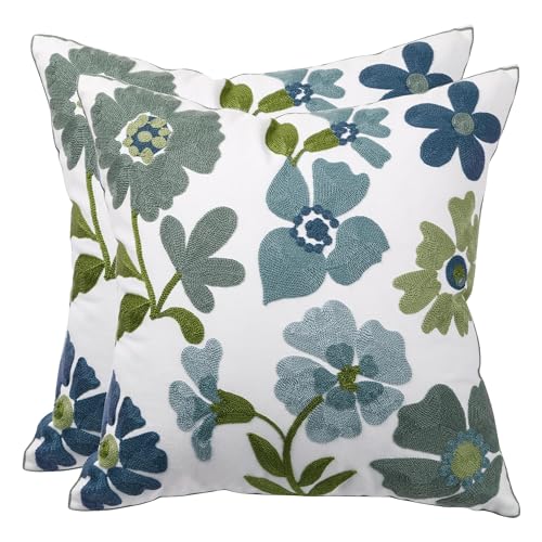 Tosleo 2er Set Blumen Kissenbezug 45 x 45 cm Frühlings Blaue Garten Kissenbezüge Kissenhülle Kissen Dekorative Modern Zierkissenbezüge für Sofa Schlafzimmer Auto Bauernhaus Wohnzimmer Zuhause Deko von Tosleo