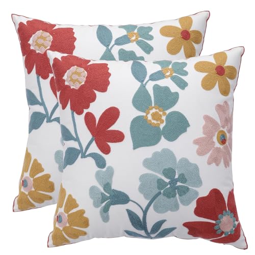 Tosleo 2er Set Blumen Kissenbezug 45 x 45 cm Frühlings Rot Garten Kissenbezüge Kissenhülle Kissen Dekorative Modern Zierkissenbezüge für Sofa Schlafzimmer Auto Bauernhaus Wohnzimmer Zuhause Deko von Tosleo