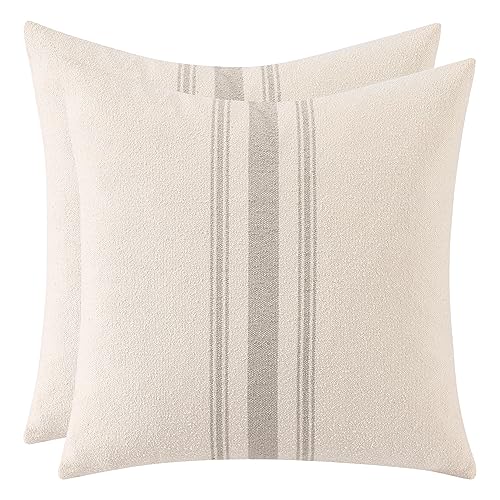 Tosleo 2er Set Boho Streifen Kissenbezug Weiche Baumwolle Leinen Kissenhülle 45x45 cm für Sofa Schlafzimmer Wohnzimmer Auto Dekor Kopfkissenbezug Hellgrau von Tosleo
