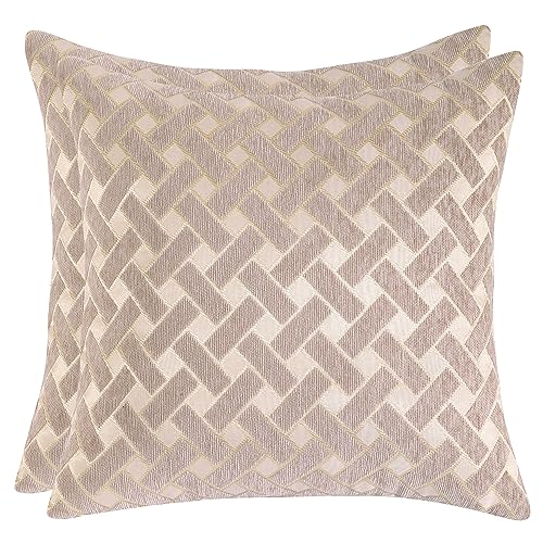 Tosleo 2er Set Geometrischer Schnitt Kissenbezug Modern 45x45CM Kaffeefarbe Kreuz Chenille Kissenbezüge Kissenhülle für Deko-Kissen Sofakissen von Tosleo