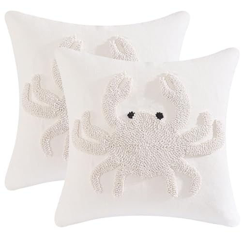 Tosleo 2er Set Kissenbezüge Sommer Strand 45 x 45 cm Tufteter Krabbe Meer Landschaft Dekorative Kissenhülle Zierkissenbezüge für Sofa Wohnzimmer Zuhause Sommer Dekoration von Tosleo