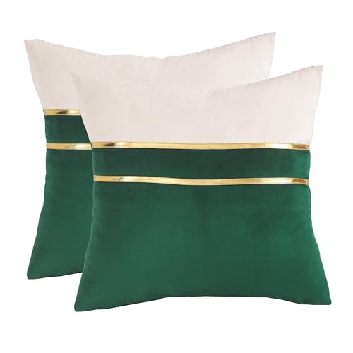Tosleo 2er Set Kissenbezug Baumwolle Leinen überzug Samt 40x40cm Deko Kissenbezüge Spleißen Dekorativ Grün Zierkissenbezüge Luxus für Schlafzimmer Sofa Gartenbett Couch Stuhl von Tosleo