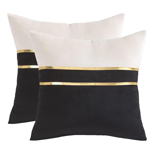 Tosleo 2er Set Kissenbezug Baumwolle Leinen überzug Samt 45x45cm Deko Kissenbezüge Spleißen Dekorativ Schwarz Zierkissenbezüge Luxus für Schlafzimmer Sofa Gartenbett Couch Stuhl von Tosleo