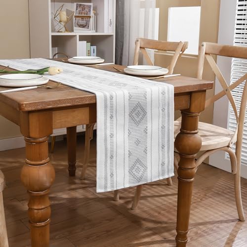 Bauernhaus Tischläufer Grau Gestreift 33x183 cm Geometrische Jacquardgewebe Rustikaler Stil Outdoor Dekorativ für Esstisch Rustikale Hochzeit Urlaub Drinnen oder Draußen Partys von Tosleo
