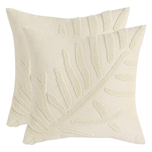 Tosleo 2er Set Kissenbezüge Blatt Stickerei Tufting 40x40cm Blume Garten Baumwolle Dekorative Kissenhülle Zierkissenbezüge für Sofa Schlafzimmer Wohnzimmer Sofakissen Couchkissen von Tosleo