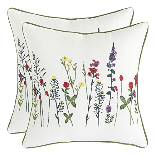 Tosleo 2 Stück Set kissenbezüge Bestickte Dekorative 45x45cm Bunte Blumen Wurfkissenbezüge für Gartenlounge Sofa Dekokissen Wohnzimmer Schlafzimmer Bauernhaus von Tosleo