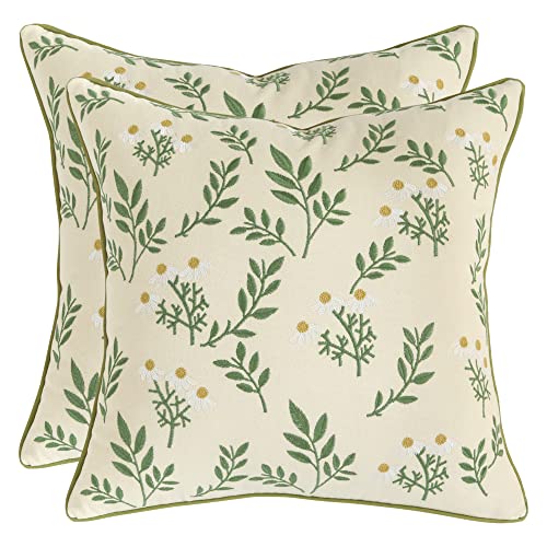 Tosleo Bestickte dekorative Wurfkissenbezüge 45 x 45 cm für Gartenlounge Sofa Dekokissen Wohnzimmer Schlafzimmer 2 Stück Set Kissenbezüge Blumenmuster (Daisy, 45 x 45 cm) von Tosleo