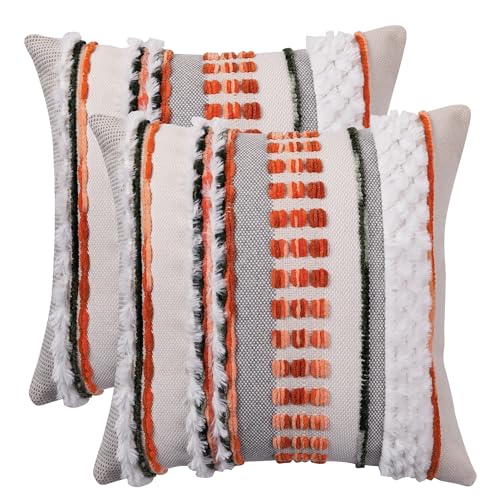 Tosleo Boho-Kissenbezüge aus Chenille, 45,7 x 45,7 cm, Orange, gestreift, mit weichem Plüsch, quadratisch, dekorative Kissenbezüge für Sofa, Couch, Bett, Wohnzimmer, Bauernhaus-Dekor von Tosleo