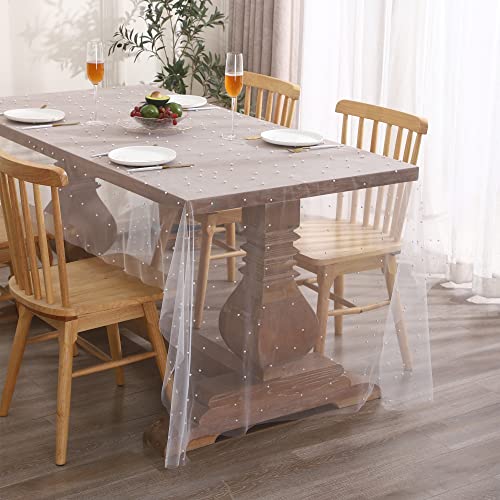 Tosleo Tischdecke Hochzeitsbogen Dekorationen Tischlinie Brautdusche Dekor Netzstoff Romantische Perlen Spitze Tischdecke für Durchscheinend Faltenfrei Desserttischdecke Chiffon Tüll (140 x 305 cm von Tosleo