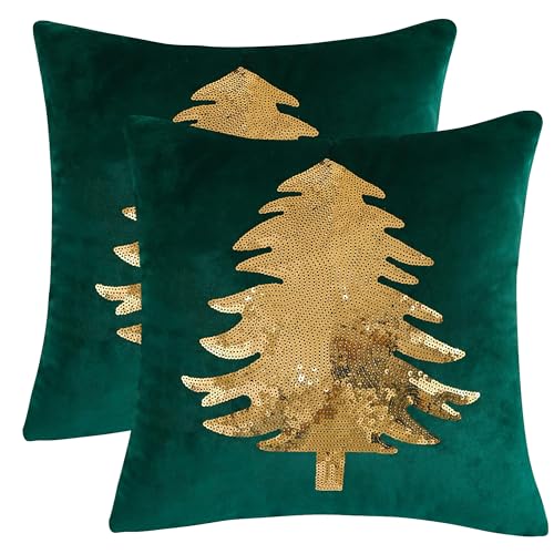 Tosleo Kissenbezug 2er Set Weihnachten Kissenbezüge 45x45cm Weihnachtsbaum Pailletten Dekokissen Sofa Wohnzimmer Schlafzimme Dekokissenr Couch von Tosleo