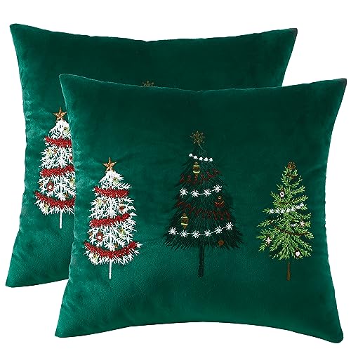 Tosleo Grüner Weihnachtsbaum Samt Wurfkissenbezug 45,7 x 45,7 cm Set mit 2 Weihnachtsfeierdekorationen Winter Urlaub Weiche Kissenhülle für Sofa Couch Bett Wohnzimmer von Tosleo