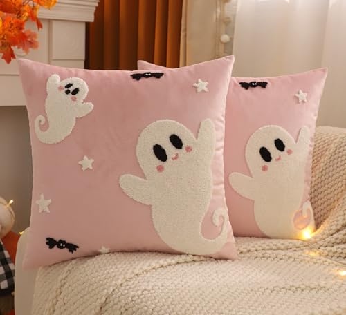 Tosleo Halloween Kissenbezug 45 x 45 cm 2er Set Rosa Geist Weich Dekorative Kissenbezüge aus Samt Kissenhülle Herbst Dekoration Zierkissenbezüge für Home Sofa Garten Schlafzimmer Zuhause Tosleo Halloween Kissenbezug 45 x 45 cm 2er Set Rosa Geist Weich Dekorative Kissenbezüge aus Samt Kissenhülle Herbst Dekoration Zierkissenbezüge für Home Sofa Garten Schlafzimmer Zuhause von Tosleo