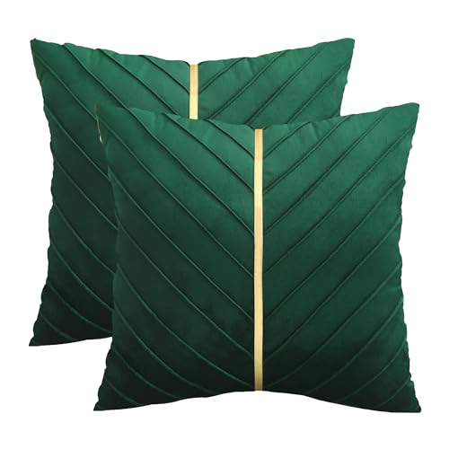 Tosleo Kissenbezüge 2er Set Samt Kissen mit Goldfarbenem Leder Dekokissen Moderne Luxuriös für Sofa Gartenbett Couch Wohnzimmer Sofakissen Bett (Green, 50 x 50 cm) von Tosleo