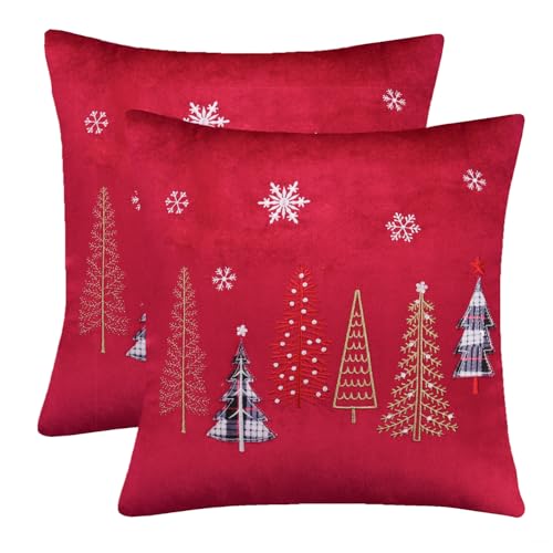 Tosleo Weihnachts-Kissenbezüge mit Stickerei, 45,7 x 45,7 cm, 2 Stück, Weihnachtsdeko, Samt, roter Weihnachtsbaum, weich, quadratisch, Feiertags-Kissenbezüge Tosleo Weihnachts-Kissenbezüge mit Stickerei, 45,7 x 45,7 cm, 2 Stück, Weihnachtsdeko, Samt, roter Weihnachtsbaum, weich, quadratisch, Feiertags-Kissenbezüge von Tosleo