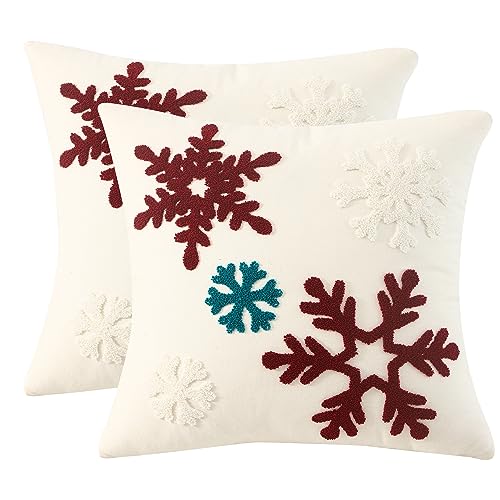 Tosleo Weiße Schneeflocke Weihnachten Wurfkissenbezug 45,7 x 45,7 cm Set von 2 Weihnachtsfeier Dekorationen Winter Urlaub Weiche Kissenbezug für Sofa Couch Bett Wohnzimmer von Tosleo