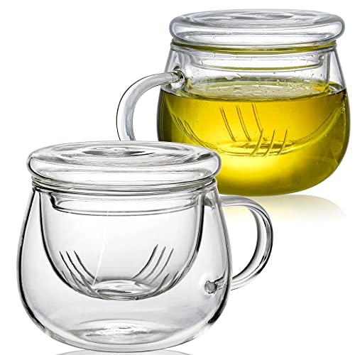 Tosnail 2 Stück 400ml Glas Teetasse mit Deckel und Tee-Ei-Set, Teebecher mit Sieb, klare Teetassen mit Teefilter, Glastassen für losen Tee von Tosnail