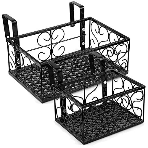 Tosnail 2 Stück Rechteckigen Blumentöpfe zum Hängen, Blumentopf Halter mit Haken, Abnehmbarer Blumentopfhalter für Geländer Übertopf Zaun, Schwarz von Tosnail