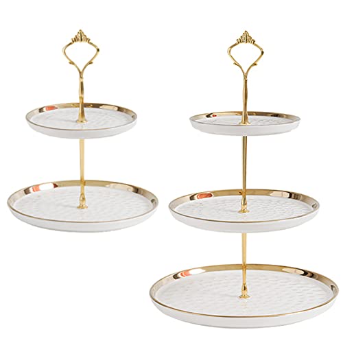 Tosnail 2er Set Porzellan Cupcake Ständer Keramik Dessertständer Etagere Serviertabletts mit Goldstab, 3 Etagen und 2 Etagen Tortenständer Party Serviertabletts Obst Gebäck Halter für Hochzeit und von Tosnail