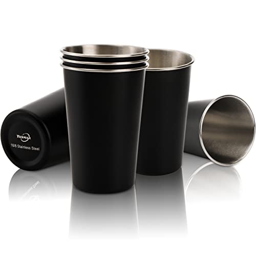 Tosnail 6 Stück 16oz Edelstahl Becher, 480ml Metall Becher unzerbrechlich Trinkgläser Wasser Becher für Kinder, Erwachsene Indoor und Outdoor Einsatz - schwarz von Tosnail