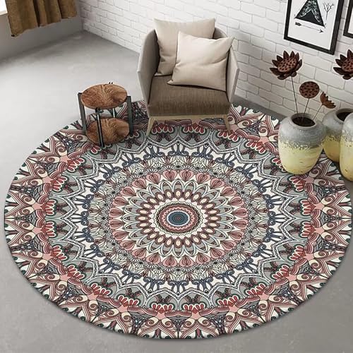 Boho Rund Teppich Waschbarer Vintage Wohnzimmer Orientalischer Stil Sofa Teppich Kurzflor Couchtischmatte, Bunter Muster Rutschfester Carpet für Schlafzimmer. 160 cm von Tospass