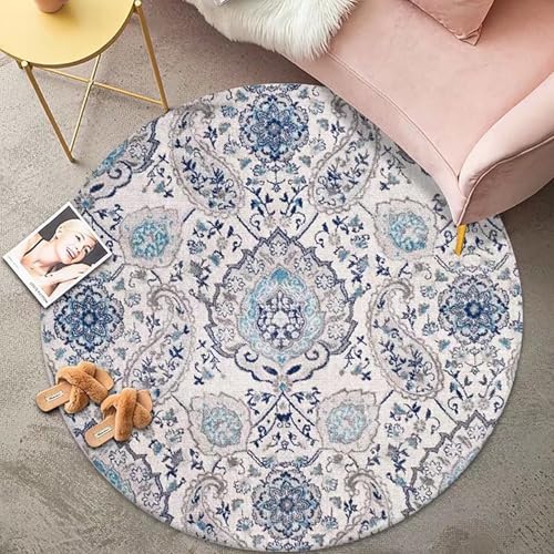 Boho Rund Teppich Waschbarer Vintage Wohnzimmer Orientalischer Stil Sofa Teppich Kurzflor Couchtischmatte, Bunter Muster Rutschfester Carpet für Schlafzimmer. 160 cm von Tospass