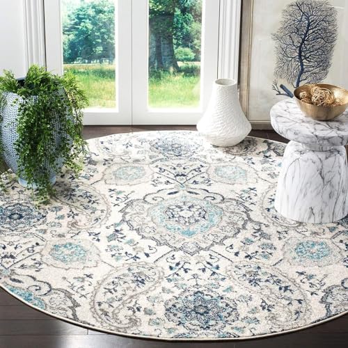 Boho Teppich Waschbarer Vintage Wohnzimmer Stil Sofa Rund Teppich Kurzflor, Bunter Muster Rutschfester Orientalischer Carpet für Schlafzimmer. 120 cm von Tospass