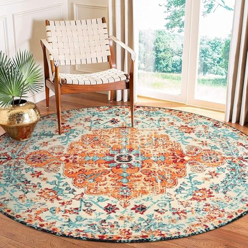 Boho Teppich Waschbarer Vintage Wohnzimmer Stil Sofa Rund Teppich Kurzflor, Bunter Muster Rutschfester Orientalischer Carpet für Schlafzimmer. 180 cm Boho Teppich Waschbarer Vintage Wohnzimmer Stil Sofa Rund Teppich Kurzflor, Bunter Muster Rutschfester Orientalischer Carpet für Schlafzimmer. 180 cm von Tospass