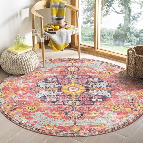 Boho Teppich Waschbarer Vintage Wohnzimmer Stil Sofa Rund Teppich Kurzflor, Bunter Muster Rutschfester Orientalischer Carpet für Schlafzimmer. 200 cm Boho Teppich Waschbarer Vintage Wohnzimmer Stil Sofa Rund Teppich Kurzflor, Bunter Muster Rutschfester Orientalischer Carpet für Schlafzimmer. 200 cm von Tospass