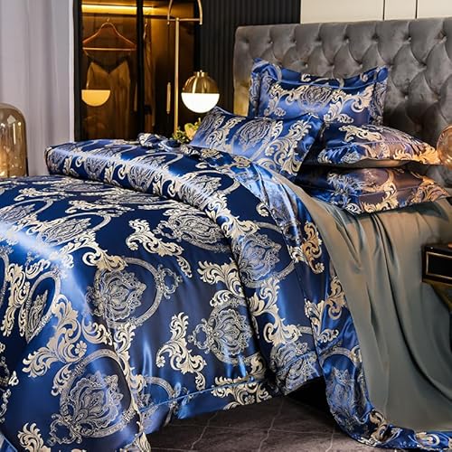 Tospass 2er Set Satin Kissenbezüge 40x80cm Dunkelblau Jacquard Stickerei Prozess Microfaser Blumen Kissenbezüge mit Reißverschluss Weich Glatt Atmungsaktiv von Tospass