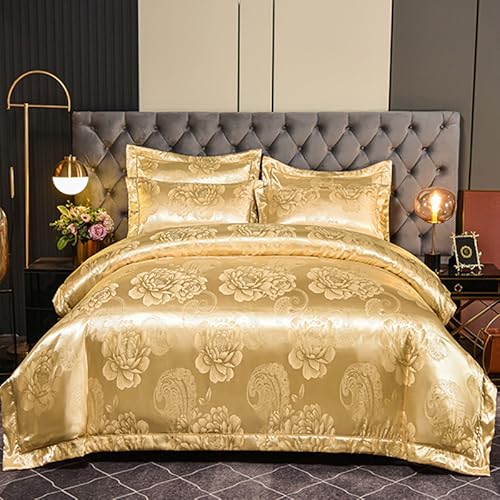 Tospass 2er Set Kissenbezüge Satin 40x80cm Gold Jacquard Stickerei Prozess Microfaser Blumen Kissenbezüge mit Reißverschluss Weich Glatt Atmungsaktiv von Tospass