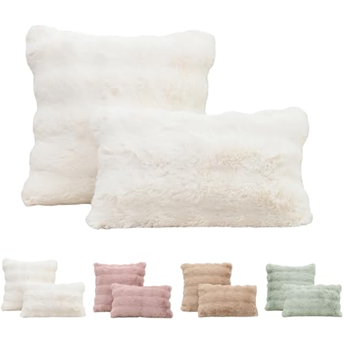 Tospass 2er Set Kissenbezug 30x50 cm Weiß Künstlich Kaninchenfell Kuschelkissen Flauschig Weich Glatt Sofakissen Dekokissen, Deko Wohnzimmer Zierkissen Couchkissen mit Unsichtbarer Reißverschluss von Tospass