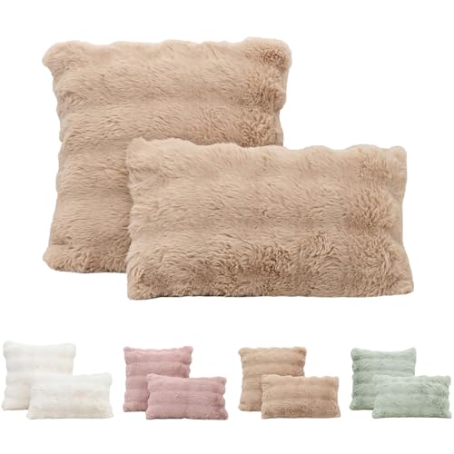 Tospass 2er Set Kissenbezug 40x40 cm Beige Künstlich Kaninchenfell Kuschelkissen Flauschig Weich Glatt Sofakissen Dekokissen, Deko Wohnzimmer Zierkissen Couchkissen mit Unsichtbarer Reißverschluss von Tospass