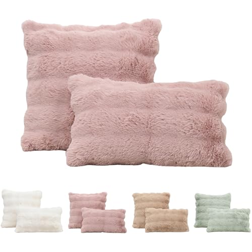 Tospass 2er Set Kissenbezug 45x45 cm Rosa Künstlich Kaninchenfell Kuschelkissen Flauschig Weich Glatt Sofakissen Dekokissen, Deko Wohnzimmer Zierkissen Couchkissen mit Unsichtbarer Reißverschluss von Tospass