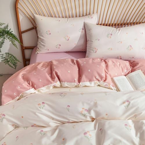 Tospass Baumwolle Bettwäsche Set 220x240cm Beige Bunt Tulpe Blumen Floral Mädchen Wendebettwäsche Blumenmuster Teen Kinder Bettbezug mit Reißverschluss und 2 Kissenbezug 80x80cm Tospass Baumwolle Bettwäsche Set 220x240cm Beige Bunt Tulpe Blumen Floral Mädchen Wendebettwäsche Blumenmuster Teen Kinder Bettbezug mit Reißverschluss und 2 Kissenbezug 80x80cm von Tospass